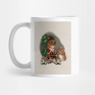 Adorable Baby Woodland Mice Play on the Forest Floor With Mushrooms, Snails, and Red Barries in this Cottagecore Watercolor Mug